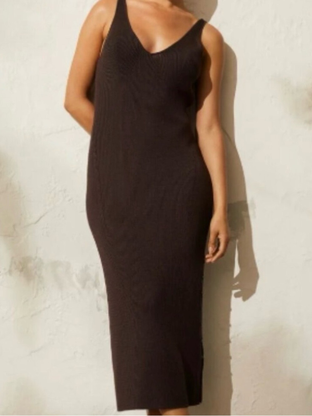 H&M Chocolate Brown Ribbed Sleeveless Midi Dress